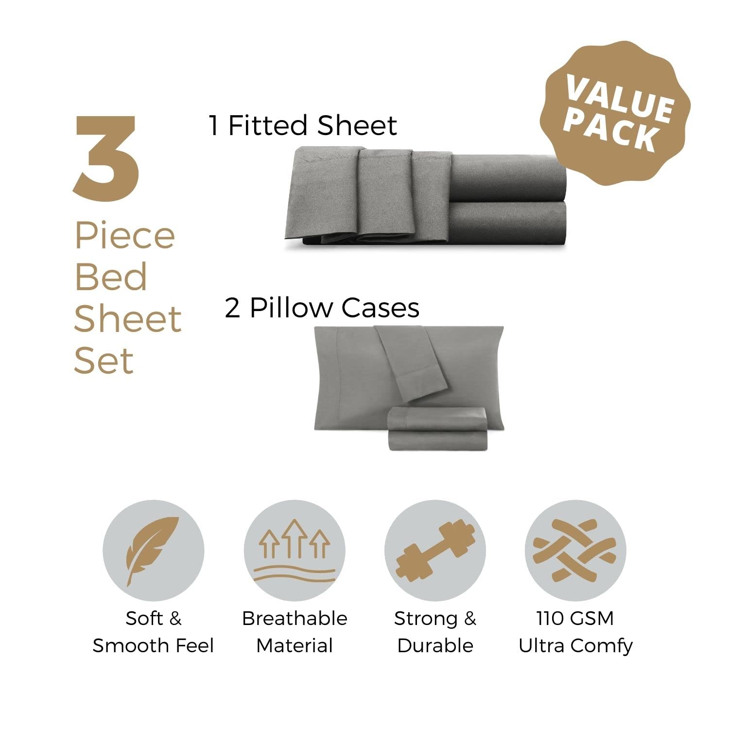 Empyrean Deep Pocket Fitted Sheets Twin Size - Extra Deep 18 Inch Mattress Sheets with Bonus Pillowcase - 2 Piece Bedding Set - Soft Breathable Ice Blue Sheets for Kids, Teens & Guest Rooms - Perfect for Dorm, RV & Bunk Beds