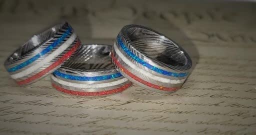 Patriot Ring - Red, White & Blue Stainless Steel Damascus Ring for Men, Size 10.5 | Patriotic Jewelry Gift for Veterans, Independence Day & American Pride | Perfect for 4th of July, Memorial Day & Military Appreciation