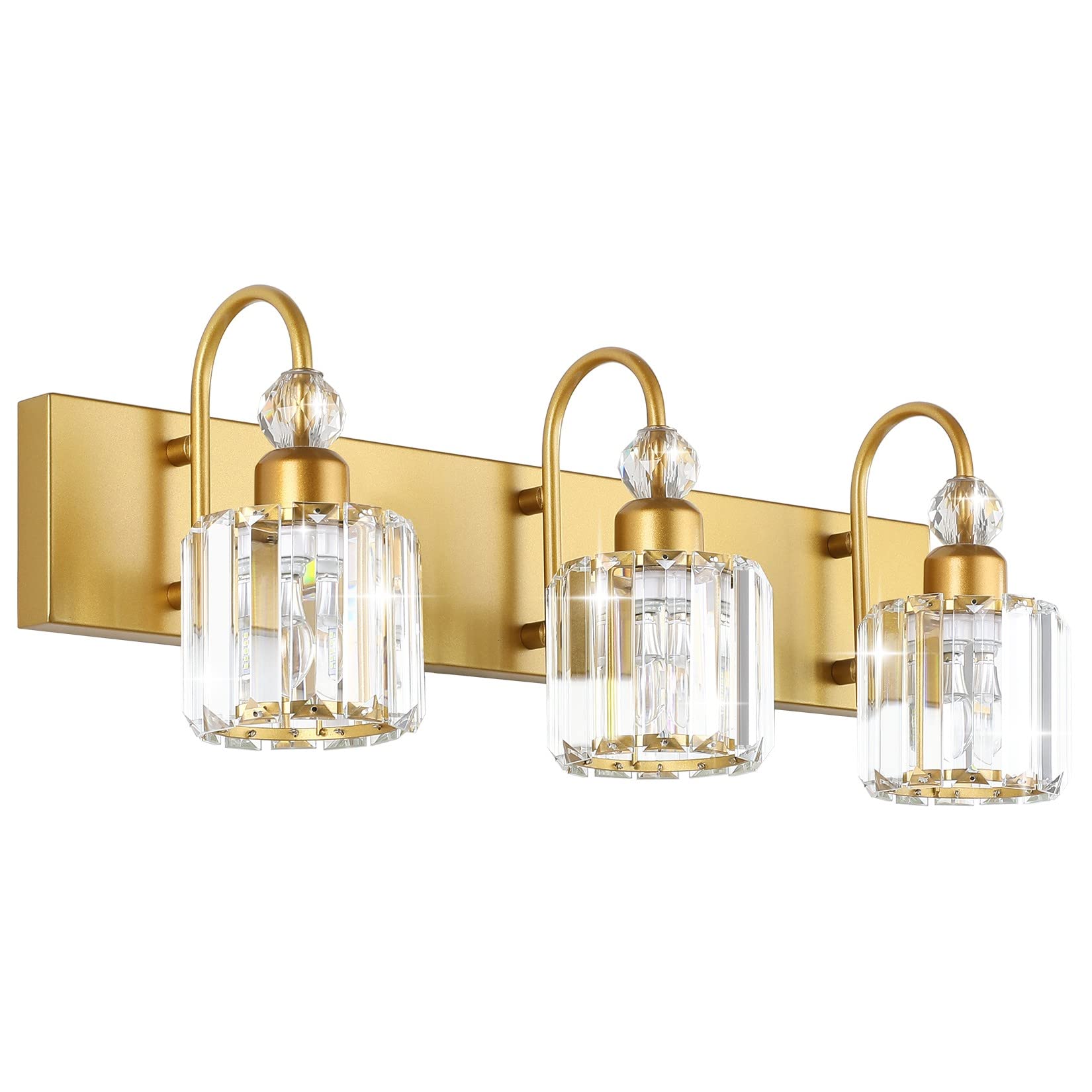 Ralbay 3-Light Gold Crystal Vanity Lights - Modern Bathroom Lighting Fixture for Mirror, Elegant Gold Finish with Sparkling Crystals - Perfect for Bathroom Vanity, Dressing Room, and Makeup Area