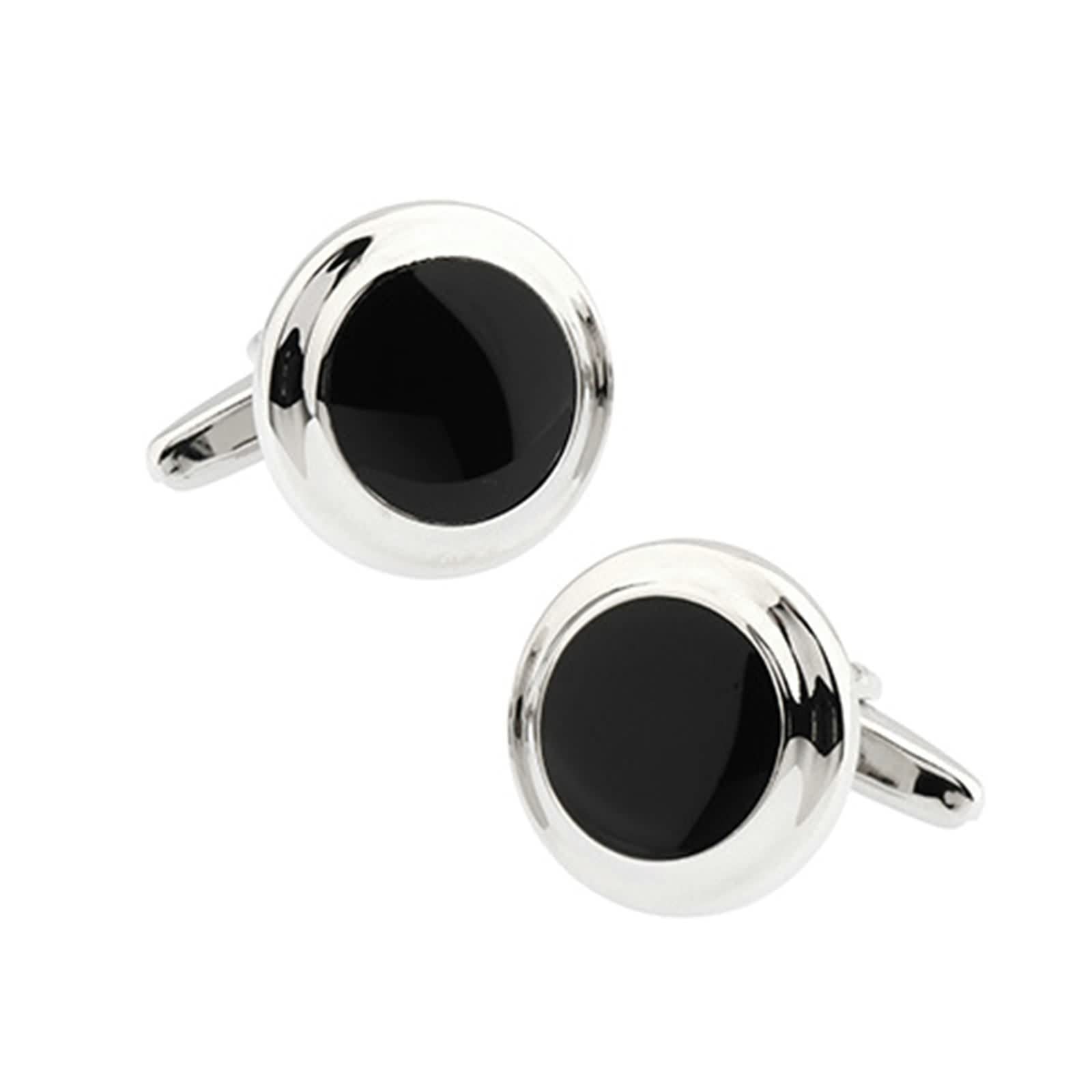 Hoisy Men's Tuxedo Cufflinks & Studs Set - Silver Black Round Dress Shirt Accessories for Business, Wedding & Formal Occasions - Perfect for Tuxedo Shirts, Office Wear & Special Events