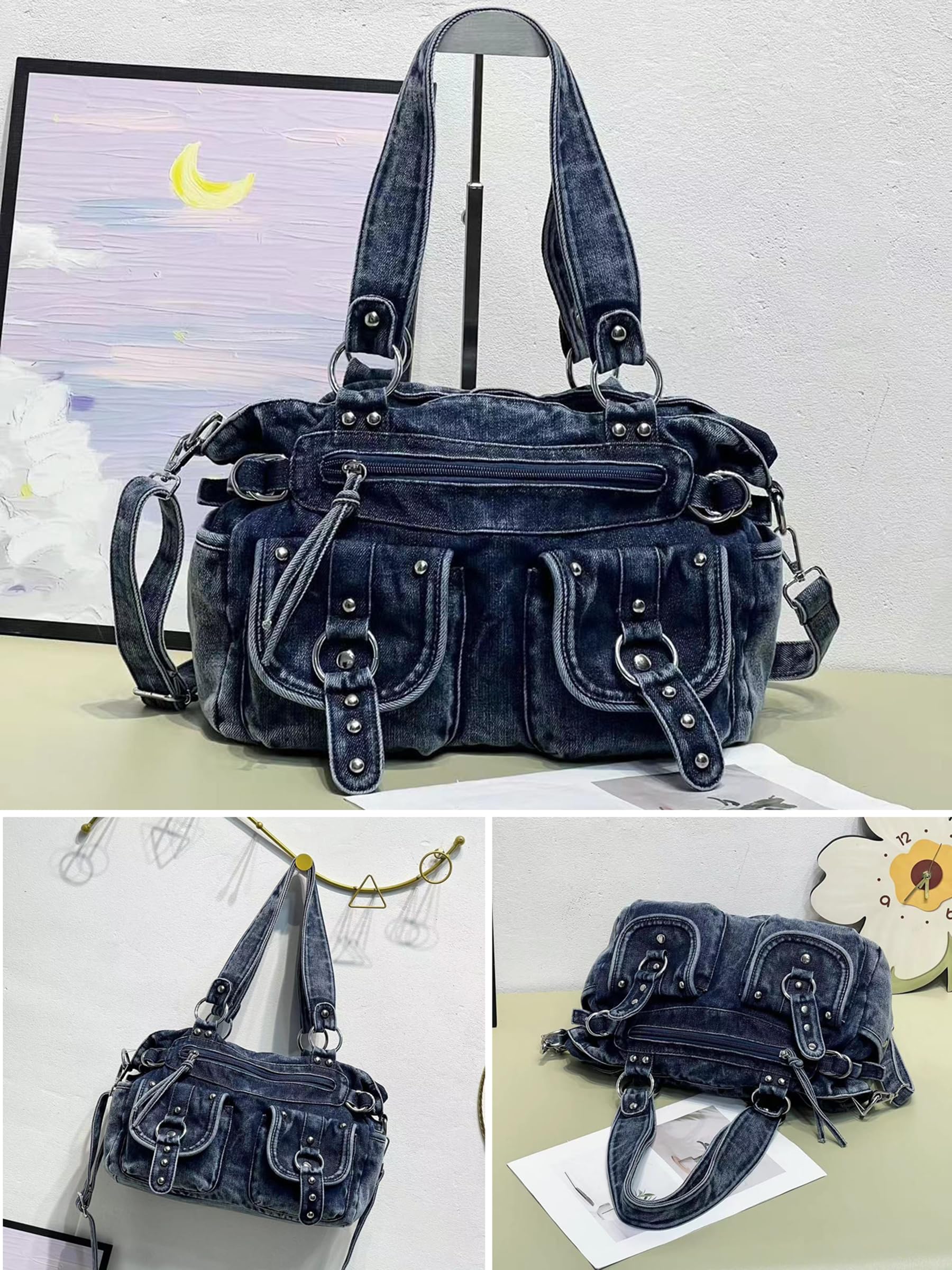 Stylish Women's Casual Washed Denim Shoulder Bag - Top Handle Hobo Purse for Everyday Use | Perfect for Work, Shopping & Travel Accessories