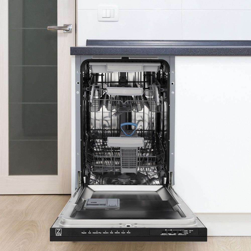 ZLINE Autograph Edition 18-Inch Compact Dishwasher with 3rd Rack - Black Stainless Steel & Champagne Bronze Handle, 51dBA (DWVZ BS 18 CB) | Space-Saving Solution for Small Kitchens, Apartments & RVs
