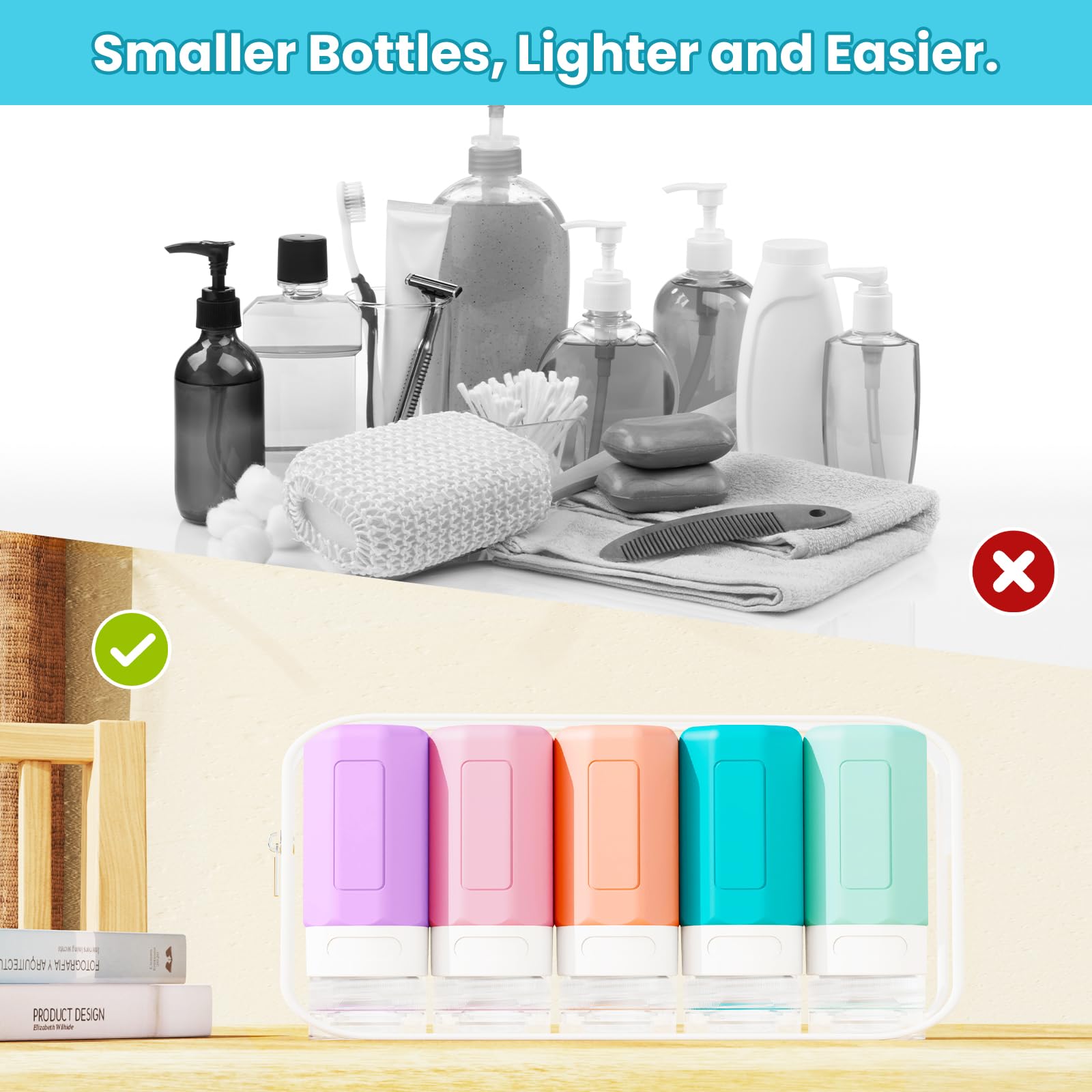 TSA Approved 2oz Leak Proof Silicone Travel Bottles for Shampoo, Conditioner & Lotion - Refillable Squeezable Toiletry Containers for Air Travel, Gym & Vacation Essentials