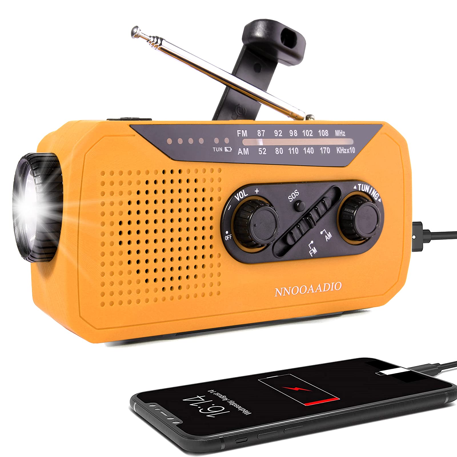 Solar & Hand Crank Emergency Radio - AM/FM Weather Radio with 2000mAh Power Bank, Bright LED Flashlight, SOS Alarm & Headphone Jack for Camping, Hiking, Storms and Power Outages
