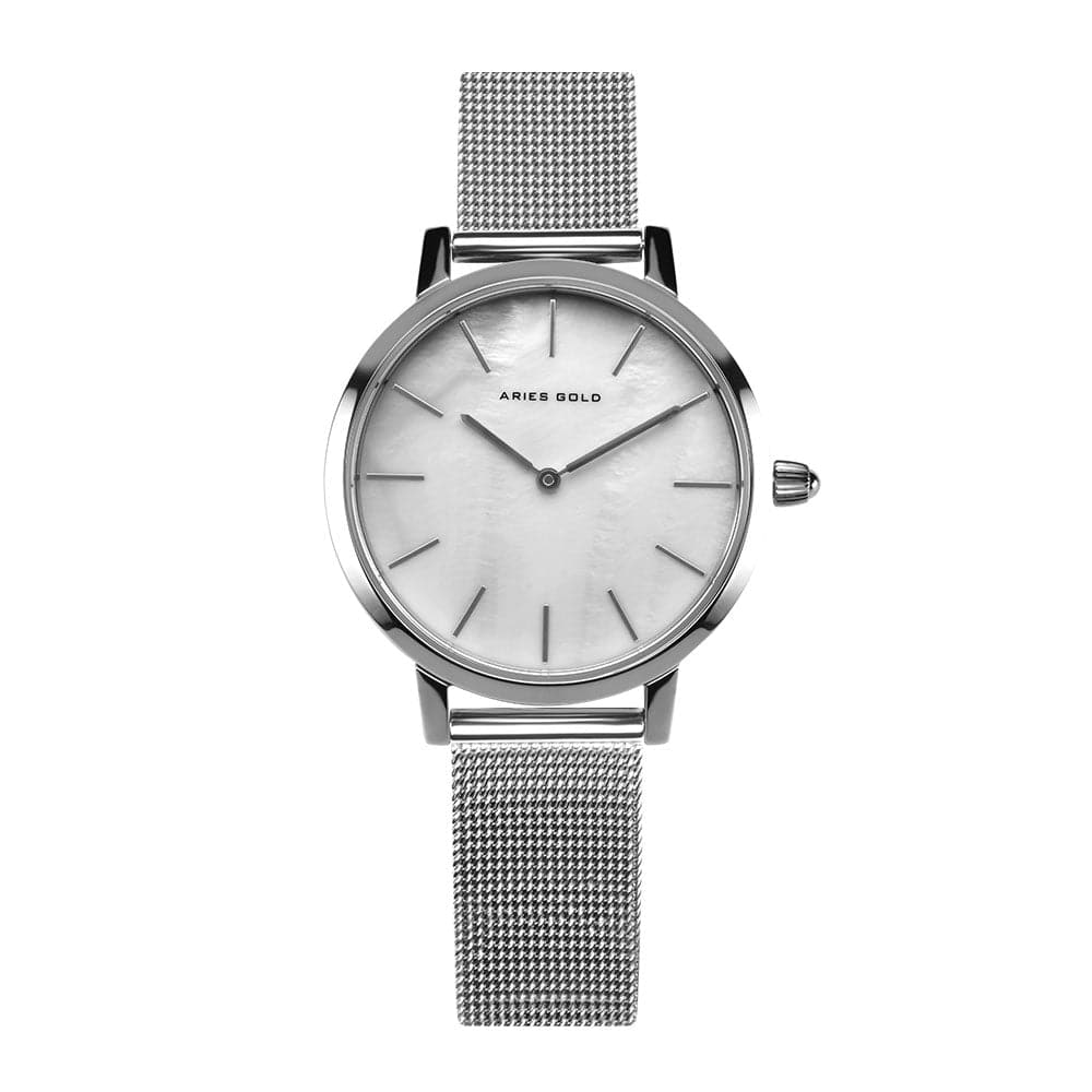 ARIES GOLD COSMO Silver Stainless Steel Mesh Strap Women's Watch - Elegant Dress Watch for Office, Party & Special Occasions