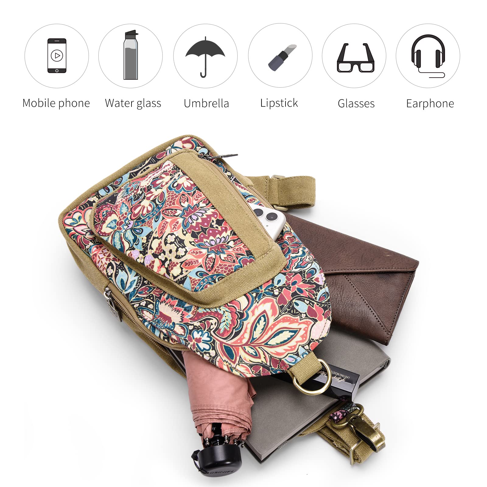 Black Butterfly Canvas Chest Bag - Small Crossbody Pack for Travel, Hiking & Outdoor Adventures - Stylish Inclined Shoulder Bag for Women & Men