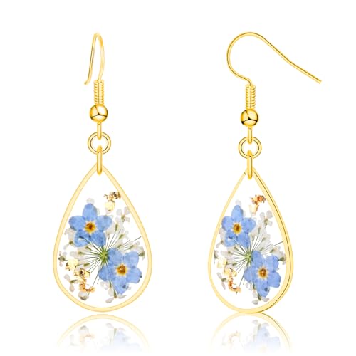 Gold Foil Forget-Me-Not Earrings Teardrop