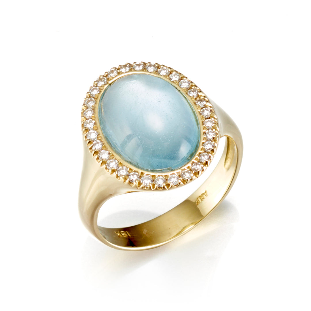 Exquisite Aquamarine Cabochon & Diamond Ring for Women – Elegant Blue Gemstone Jewelry for Engagement, Wedding, or Anniversary Gifts – Perfect for Special Occasions