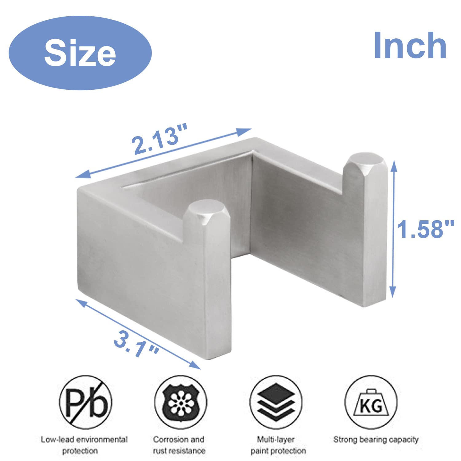 TocTen 2 Pack Stainless Steel Bath Towel Hooks - Heavy Duty 304 SUS Wall Mounted Robe Hooks for Bathroom, Kitchen & Office - Square Design Coat Hangers (2.2 Inch, Brushed Nickel) - Perfect for Hanging Towels, Robes, Coats & Bags in Home & Commercial Spaces
