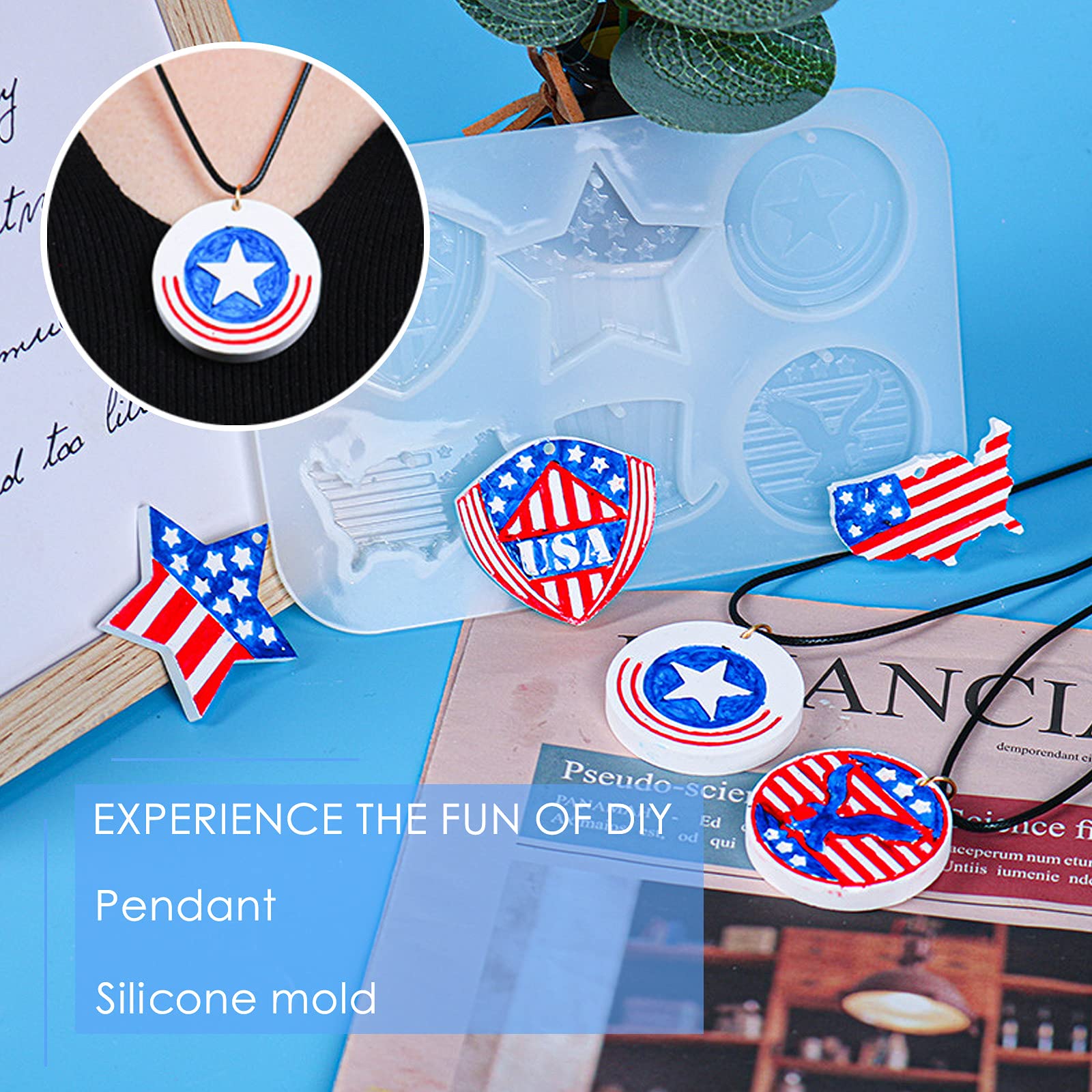 2-Piece Patriotic Star & USA Map Silicone Molds with Hanging Holes - DIY Resin Molds for Keychains, Jewelry Pendants, Epoxy Crafts - Perfect for 4th of July Decorations, Independence Day Gifts & Handmade Accessories