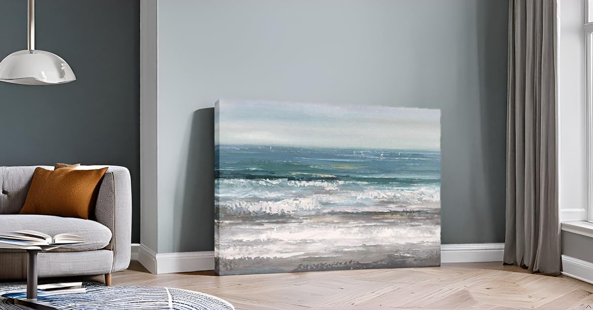 Yihui Arts Large Modern Abstract Seascape Canvas Painting - Hand Painted Ocean Beach Wall Art for Living Room Decor | Coastal Home Artwork for Beach Houses & Seaside Themed Interiors