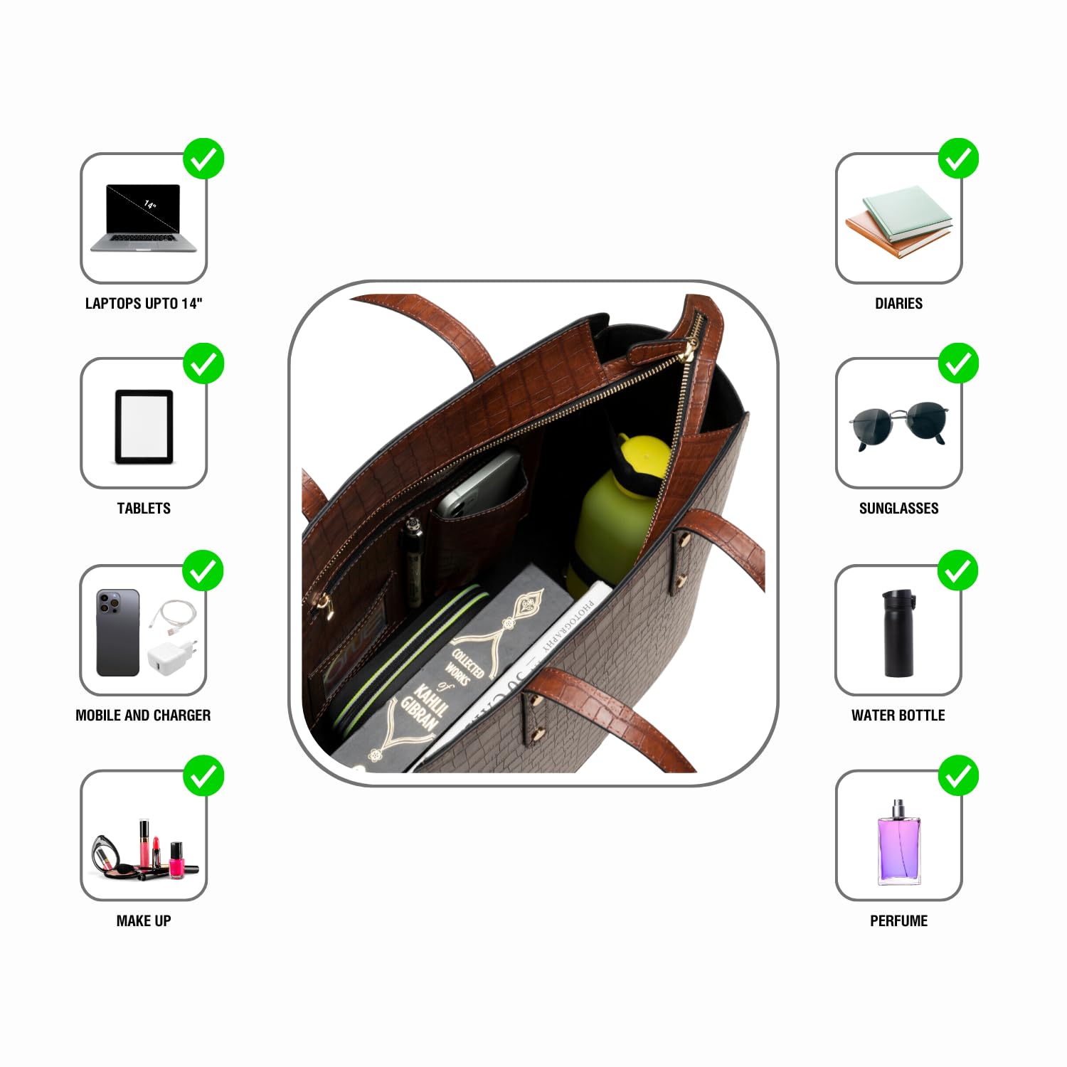 Premium Vegan Leather Tote Bag for Women - Large Stylish Handbag with Zip Closure | Office, College & Travel Essentials | Handcrafted in India | Perfect for Work, School & Weekend Getaways