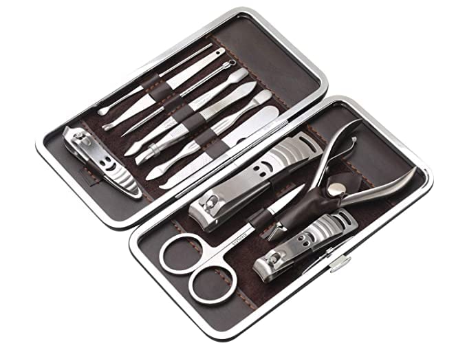 12 in 1 Professional Manicure Pedicure Kit - Stainless Steel Nail Clippers, Scissors & 12 Essential Grooming Tools with Leather Case - Perfect for Home, Salon & Travel Nail Care