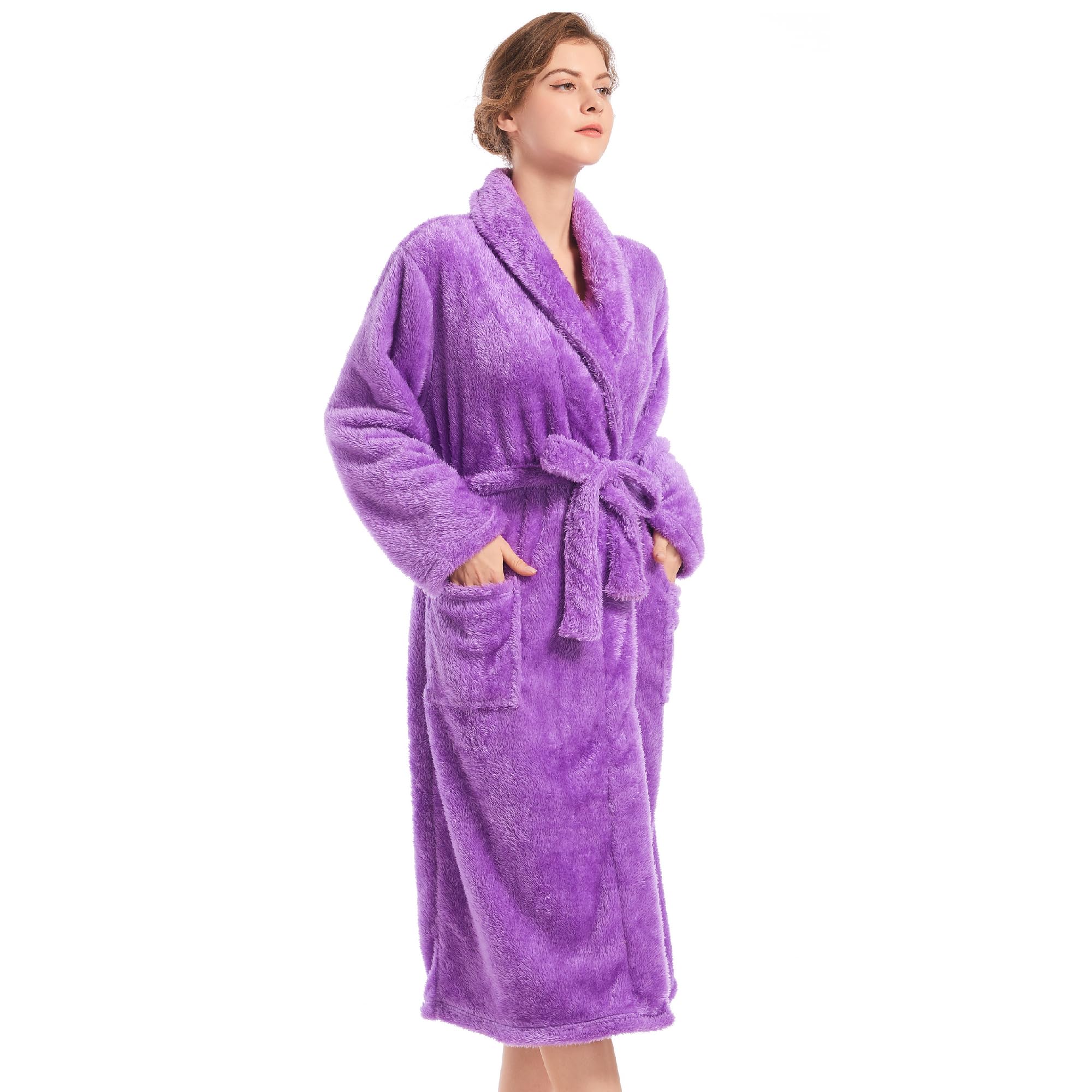 Women's Plush Fleece Robe - Cozy Warm Bathrobe with Pockets | Soft Fuzzy Spa Robe for Relaxation at Home, After Shower & Lounging