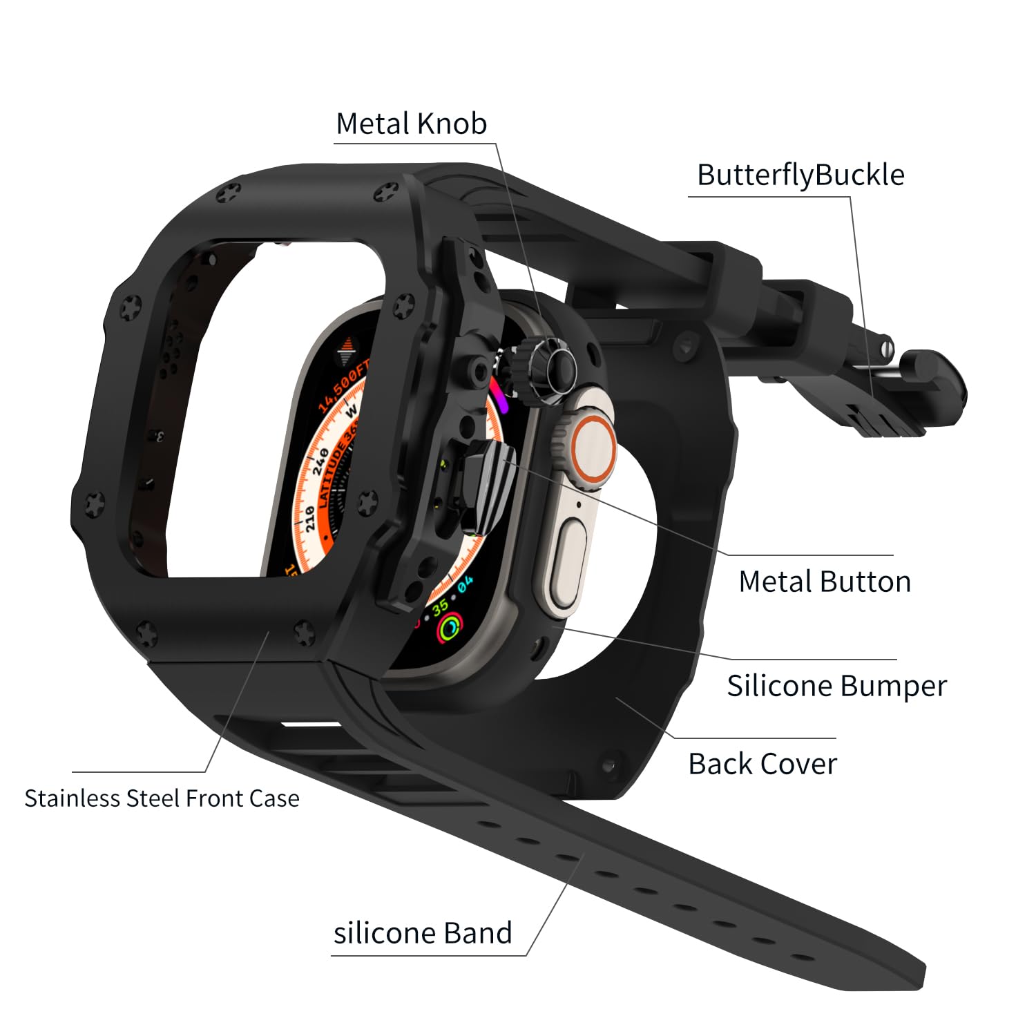 Premium 316L Stainless Steel Case & Band for Apple Watch Ultra 2/Ultra 49mm & Series 10 46mm - Military-Grade Tactical Protection Cover with Heavy Duty Strap | Perfect for Outdoor Adventures, Workouts & Extreme Sports