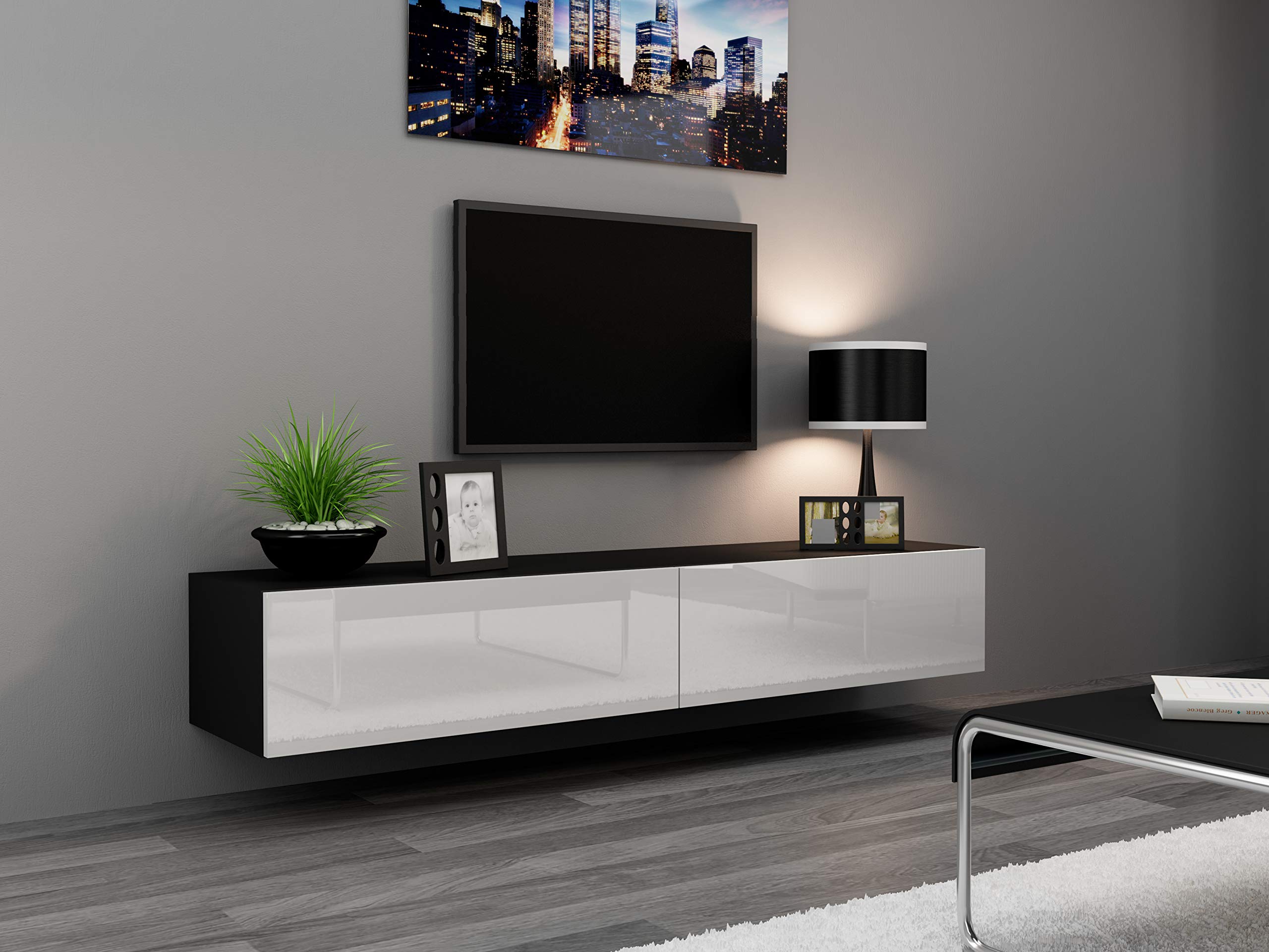 Modern TV Stand with Storage - LIDO TV Stand in Black or White for Living Room, Bedroom & Home Theater Setup