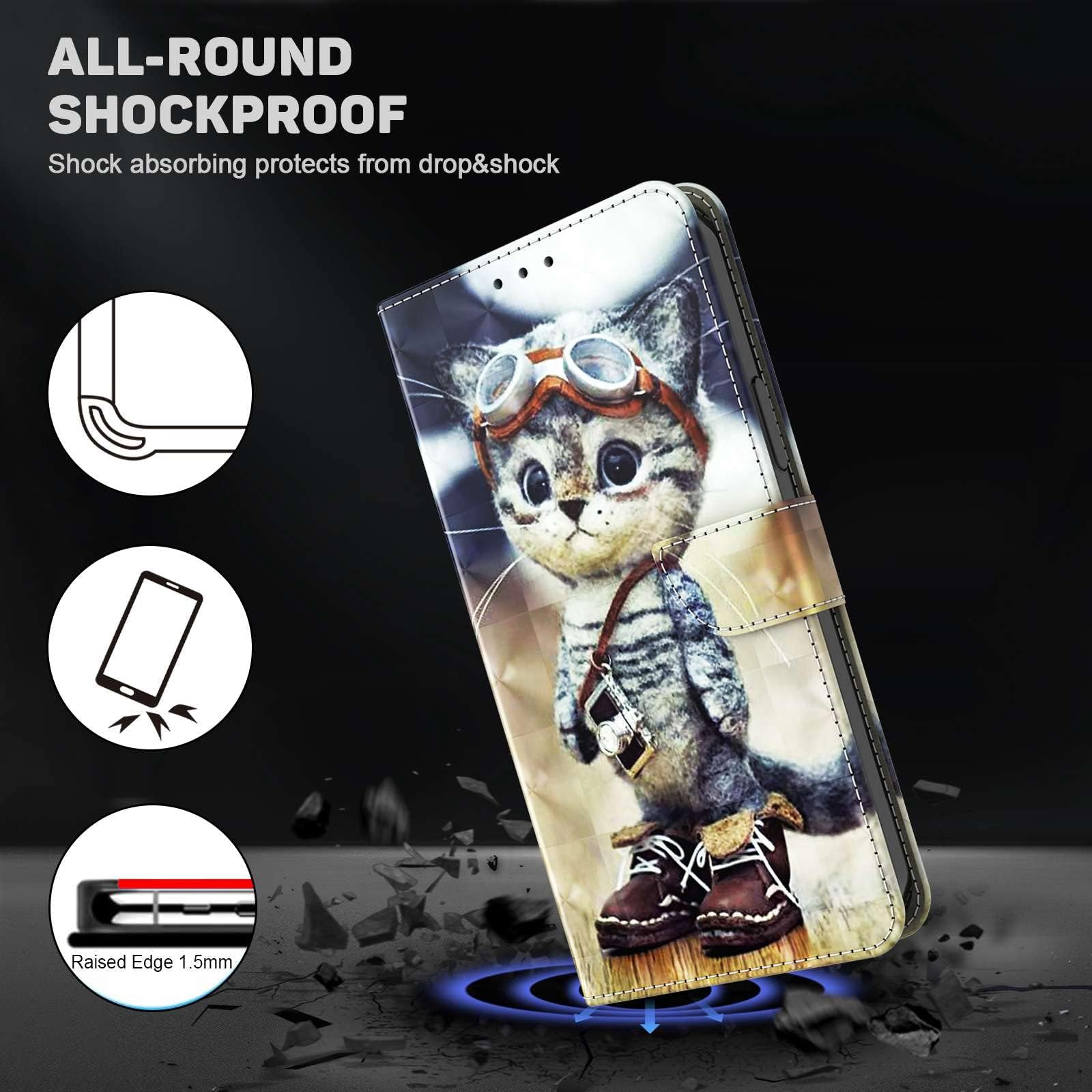 Premium 3D PU Leather Wallet Flip Case for Samsung Galaxy A15 - Shockproof Magnetic Protective Cover with Card Slots & Kickstand (Naughty Cat Design) - Perfect for Work, Travel, and Everyday Use