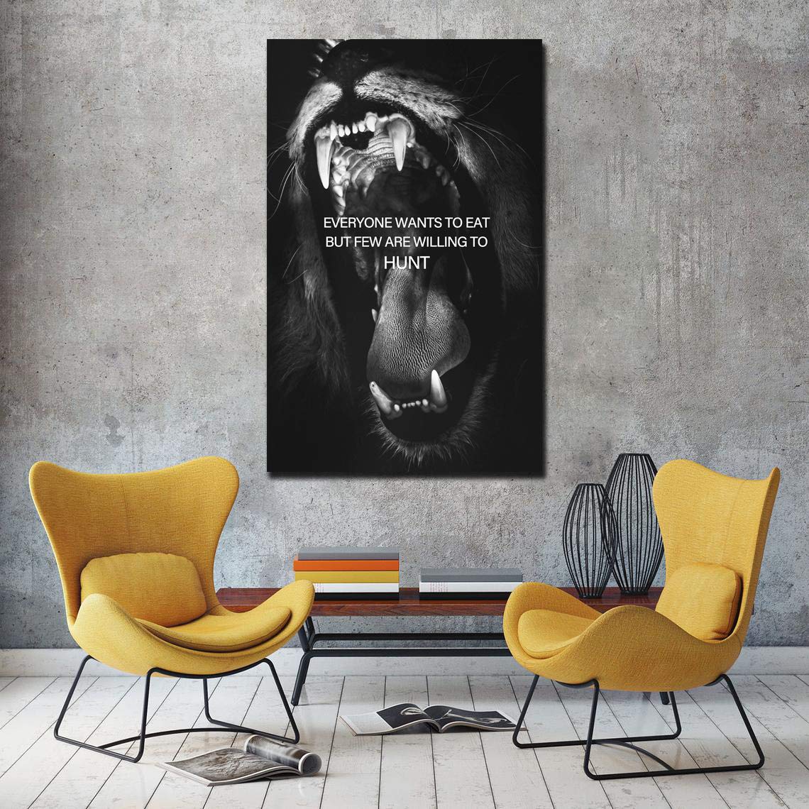 Lion Hunt Motivational Canvas Wall Art - Inspirational Entrepreneur & Beast Mode Poster with Lion Teeth Quote - Success Art for Living Room, Bedroom, Office - Framed & Ready to Hang - Perfect for Home Decor, Office Motivation & Gifts