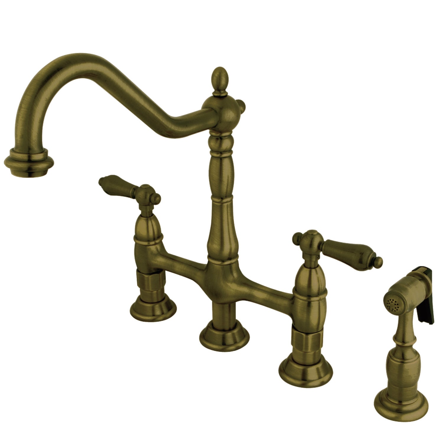 Stainless Steel Lever Handles Bridge Kitchen Faucet with Pull Down Side Sprayer - Perfect for Modern Farmhouse & Commercial Style Sinks