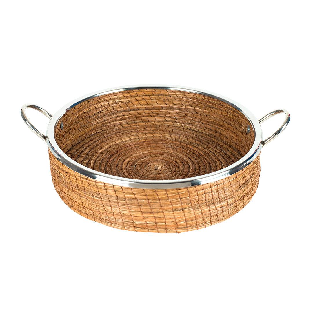 Handmade Straight Sided Pine Needle Basket with Leather Handles - Rustic Home Decor for Storage & Display | Perfect for Living Room, Kitchen, or Gift Giving