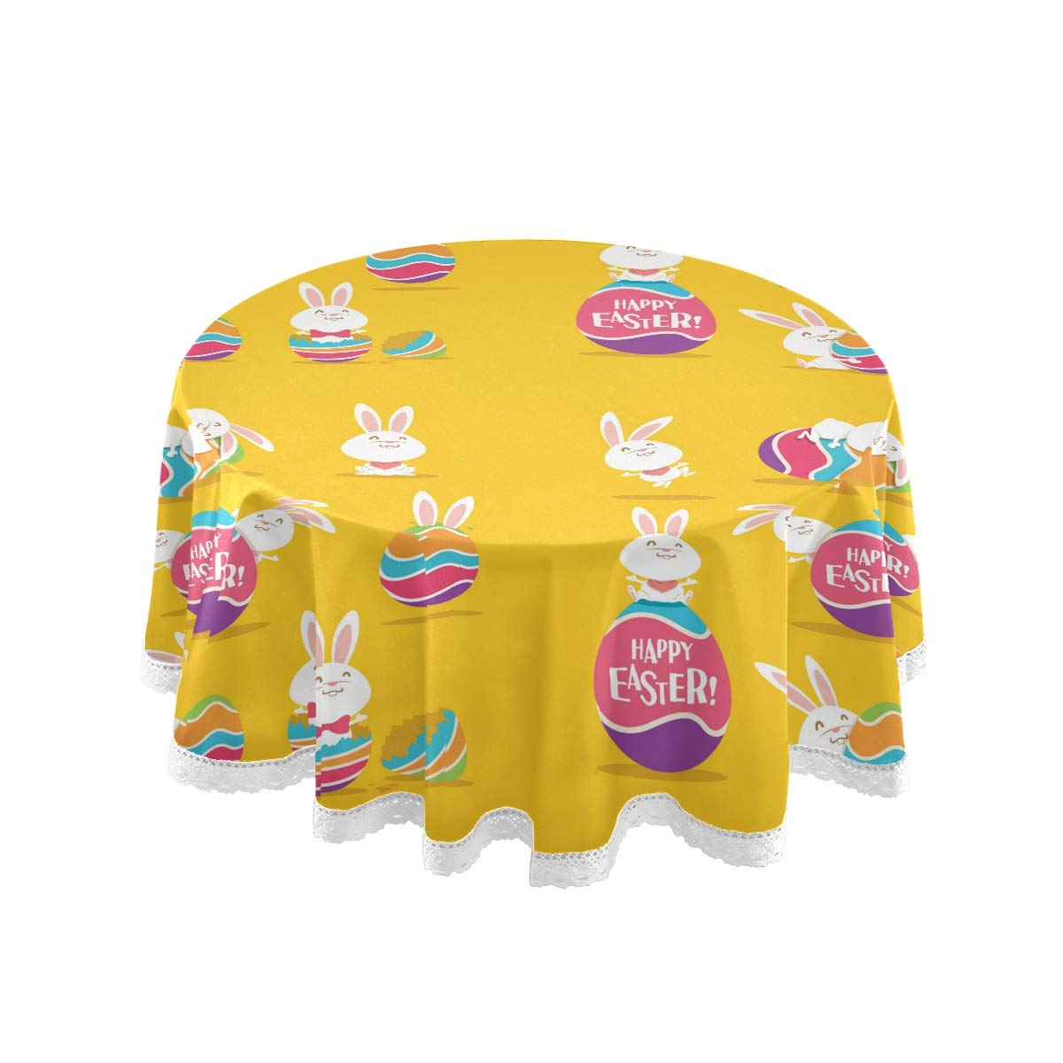 Colorful Bunny Easter Egg Round Tablecloth - 60 Inch Dining & Coffee Table Cover for Spring Decorations, Party Celebrations & Holiday Gatherings