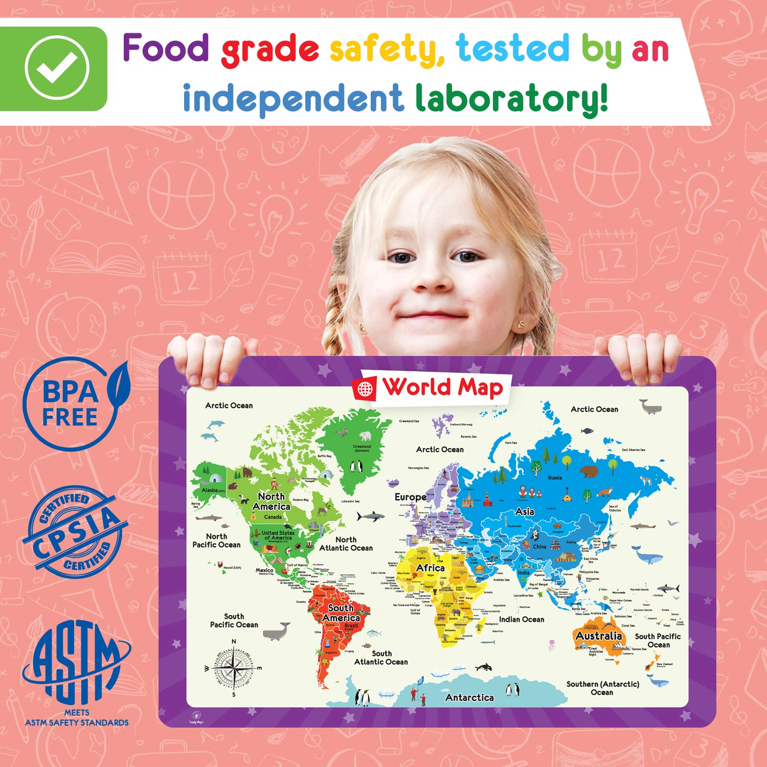 10 Pack Kids Placemats - 2 Sets of 5 Non-Slip Simply Magic Placemats for Toddlers & Children | Perfect for Dining, Crafts & Learning at Home or School