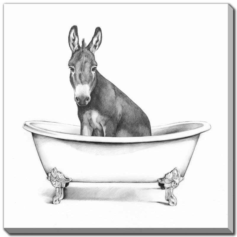Bathtub Friends IX Wall Art - White & Black 18x18 Inches - Modern Bathroom Decor for Home & Office