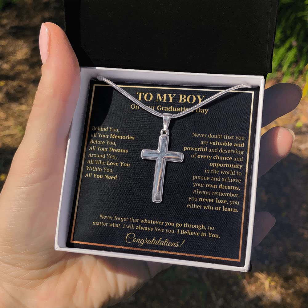 2022 Graduation Cross Necklace for Men - Inspirational Gift for Son, Grandson, Brother, Boyfriend - Includes Message Card & Gift Box - Perfect for Graduation Ceremony, Party & Special Occasions
