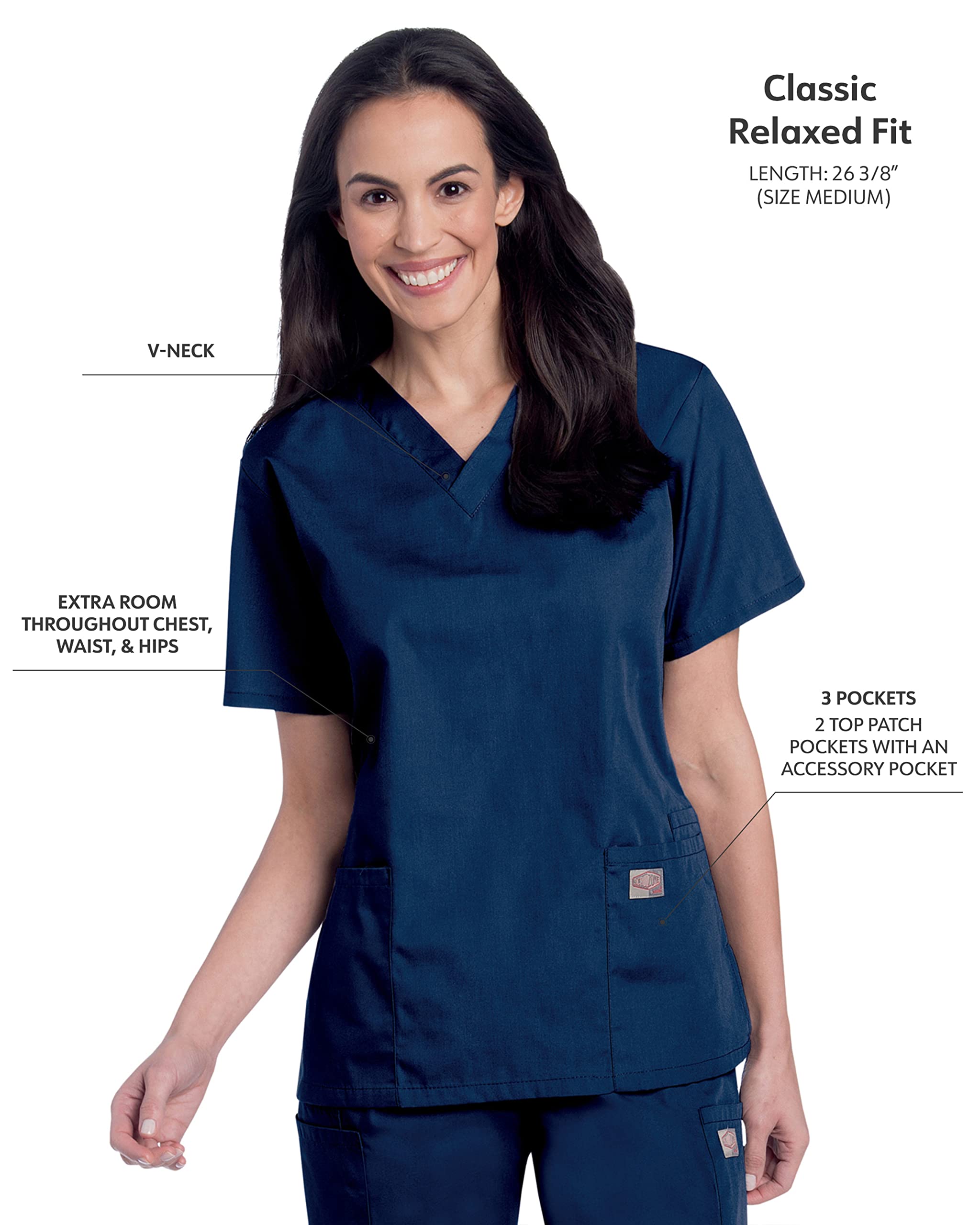 Landau Scrub Zone Relaxed Fit 2-Pocket V-Neck Scrub Top for Women 70221 - Comfortable Medical Uniform for Nurses & Healthcare Professionals - Perfect for Hospitals, Clinics & Long Shifts