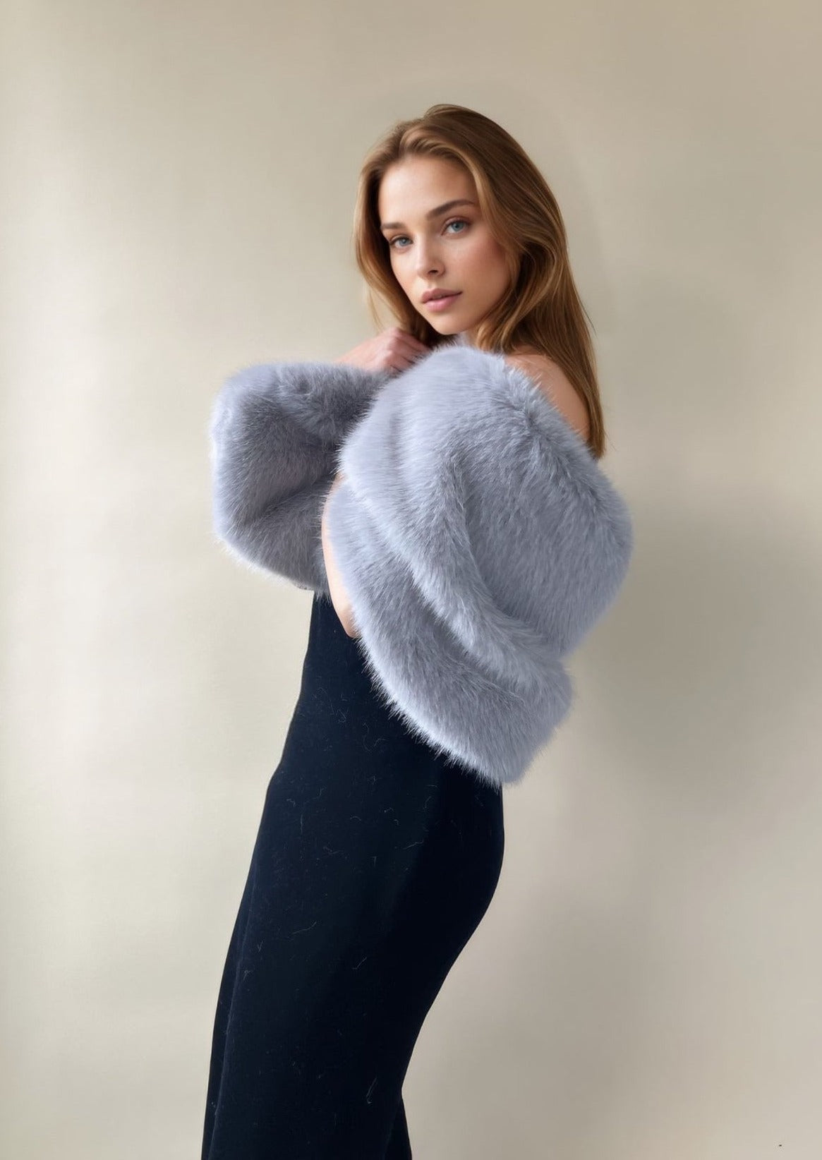 Grey Faux Fur Shawl with Hooks & Eyes - Butterfly Gry07 Style | Elegant Winter Wrap for Women | Perfect for Parties, Weddings & Cold Weather