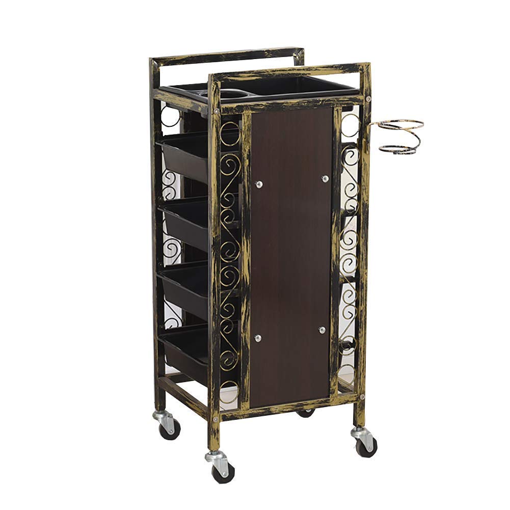 Professional Salon Hairdressing Trolley with 5 Trays & Hair Dryer Holder - Mobile Beauty Storage Cart for Hair Coloring Tools - Perfect for Salon Styling & Home Hair Care Organization