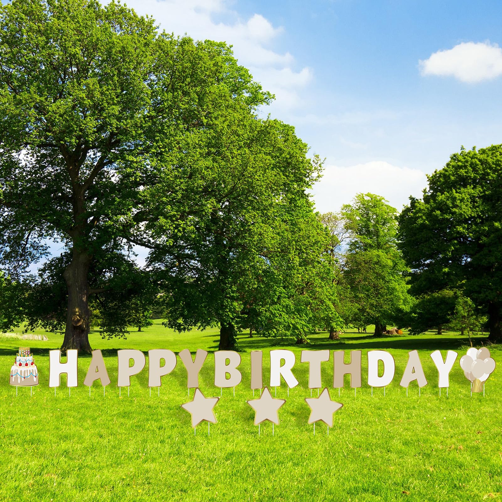 Jetec 18-Piece Happy Birthday Yard Sign Set with Stakes - 16 Inch Outdoor Lawn Signs for Birthday Parties | Cake & Balloon Patio Decorations | Garden & Lawn Party Decor | Perfect for Backyard Celebrations, BBQs, and Outdoor Events