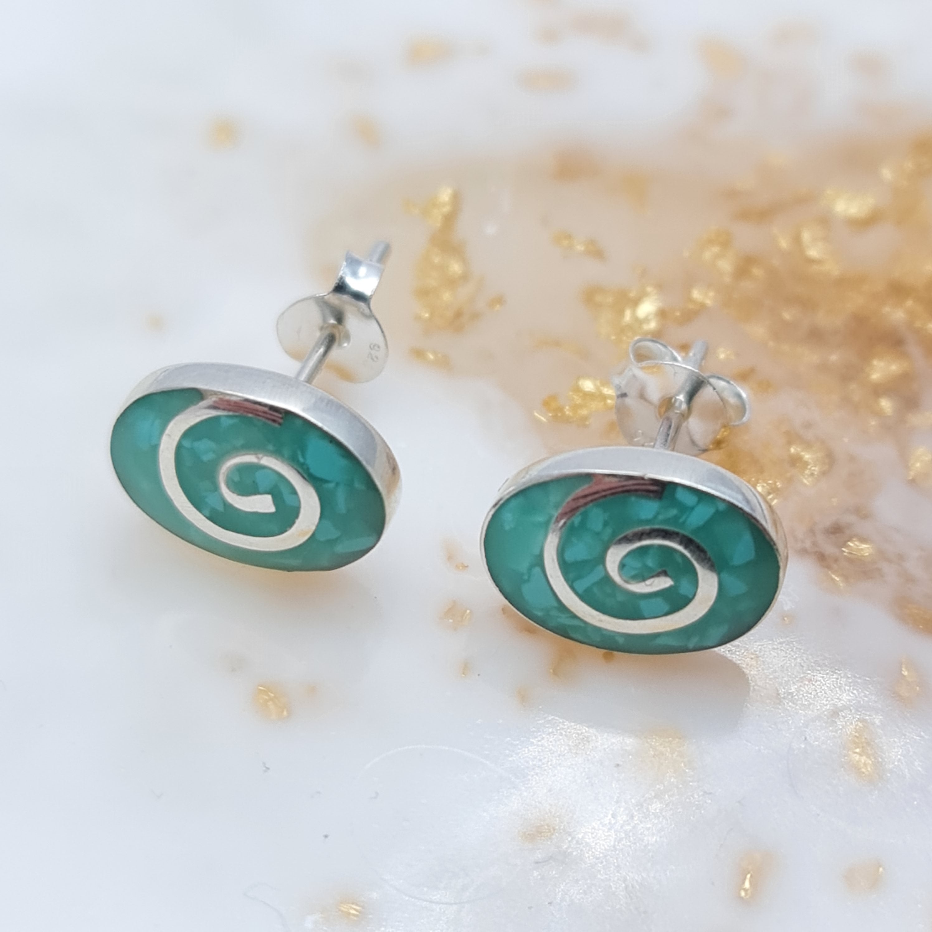 Turquoise Spiral Stone Earrings for Women - Handmade Boho Stud Earrings for Everyday Wear & Gift Giving