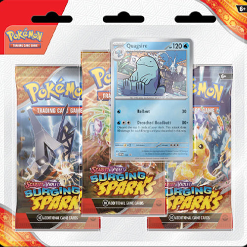 Pokemon Scarlet & Violet Surging Sparks Bundle Booster Pack (3-Pack) with Quagsire Promo Card - Collectible Trading Cards for Battles & Gifts