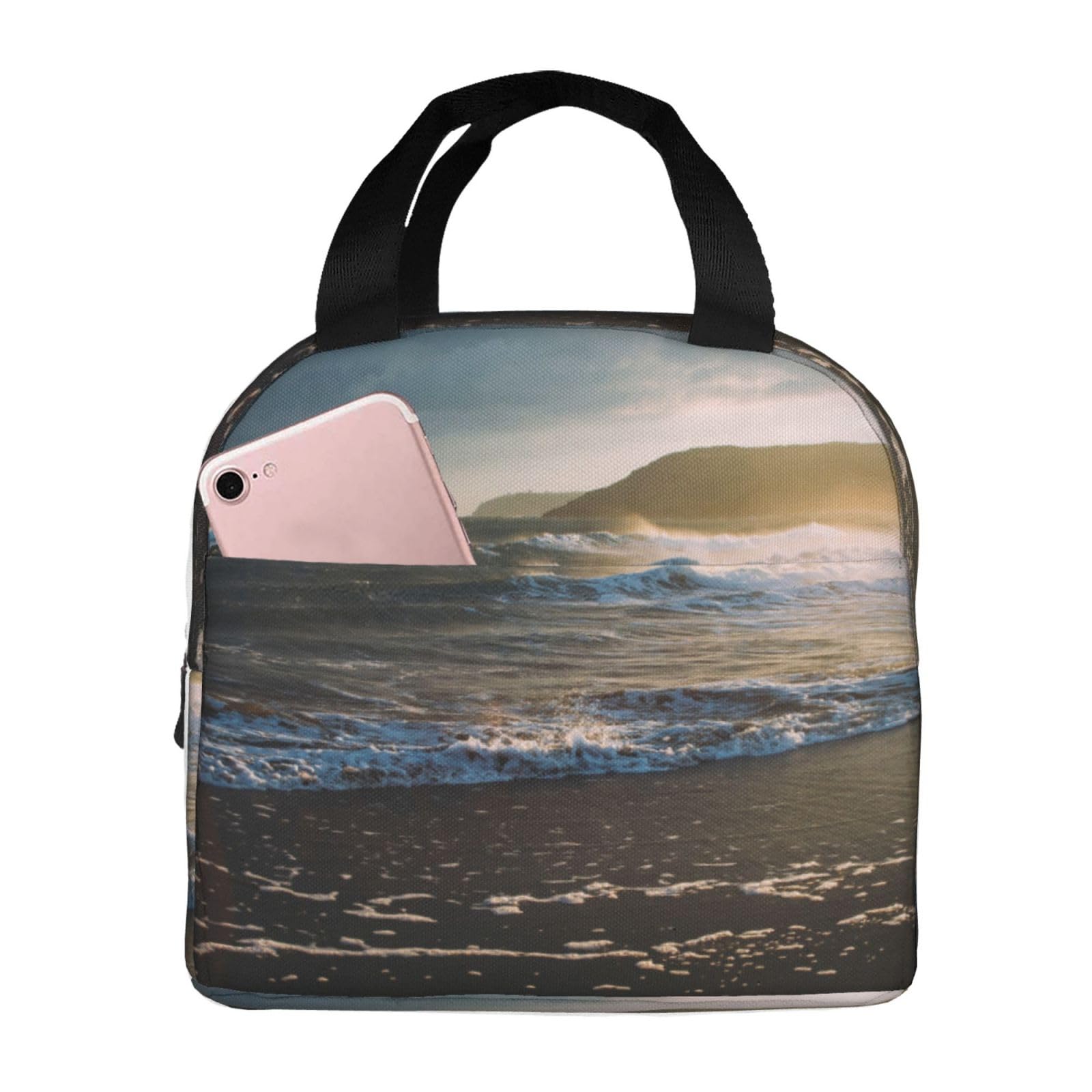 Insulated Reusable Lunch Bag with Seascape Print - Cute Eco-Friendly Lunch Tote for Work, School & Picnics | BPA-Free Leakproof Food Container