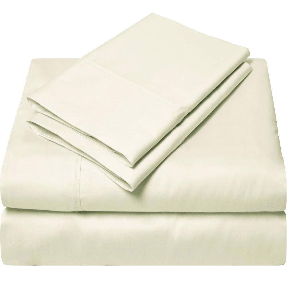 800-Thread Count 4-Piece Ivory Twin Bed Sheet Set - Long Staple Cotton, Soft Sateen Weave, Deep Pocket Fits Mattress Up to 14