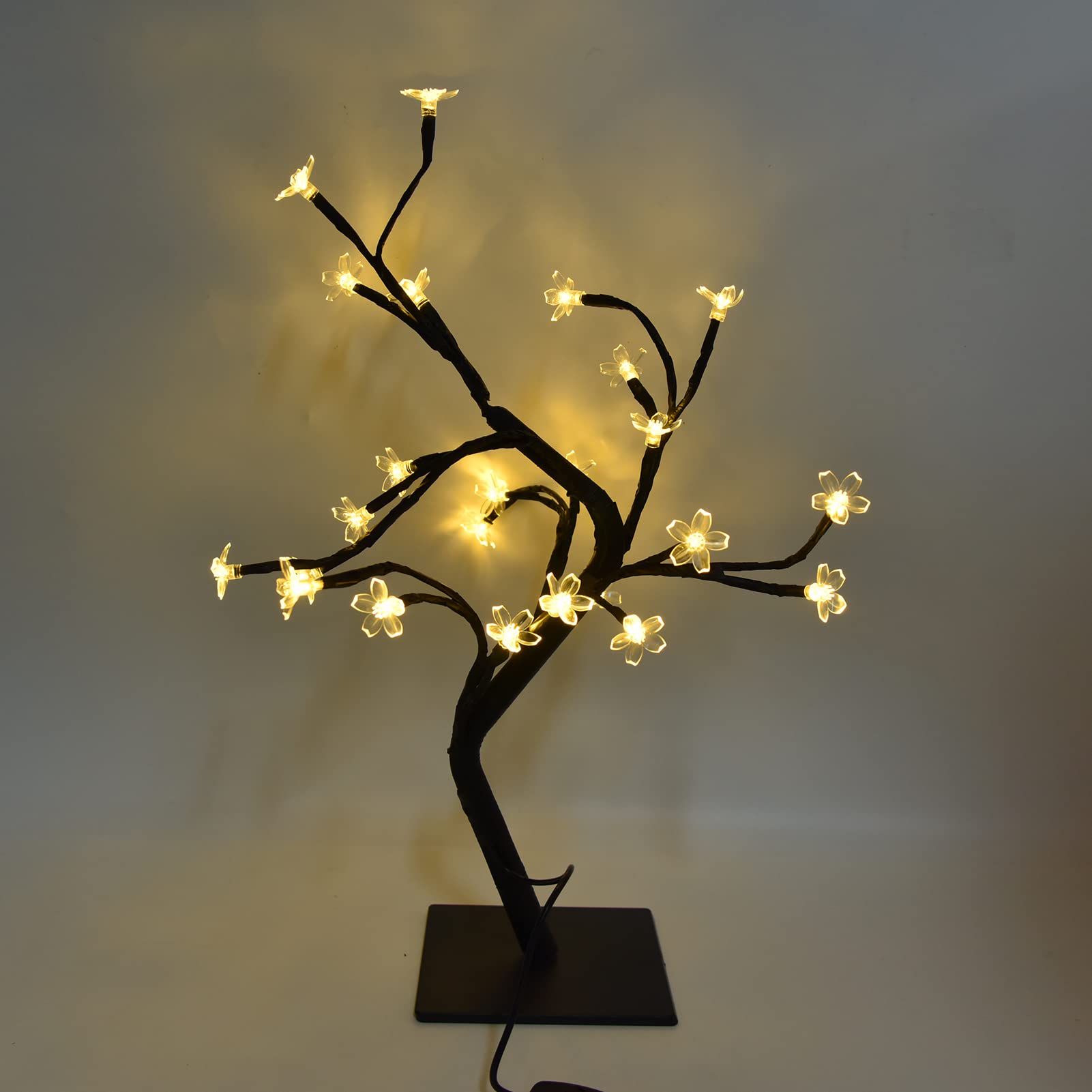 24 LED USB Cherry Blossom Tree Lamp - Pink Blossom Bonsai Night Light with Plastic PVC Base for Home Office Decor, Romantic Wedding & Christmas Party Decoration | Perfect for Bedroom, Living Room, Dorm & Gift Giving