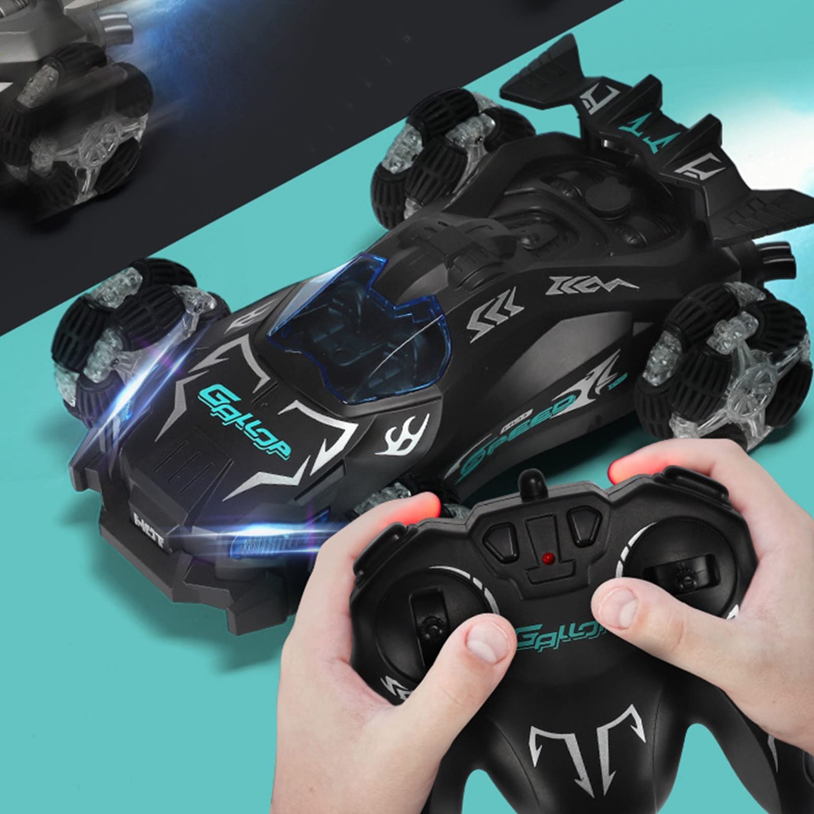 TZNBGO 2.4GHz Remote Control Car - 360° Stunt Drift RC Car with LED Lights, Rechargeable 4WD High Speed Off-Road Vehicle for Kids | Birthday Gift for Boys & Girls | Perfect for Indoor Racing, Outdoor Play and Backyard Stunt Shows