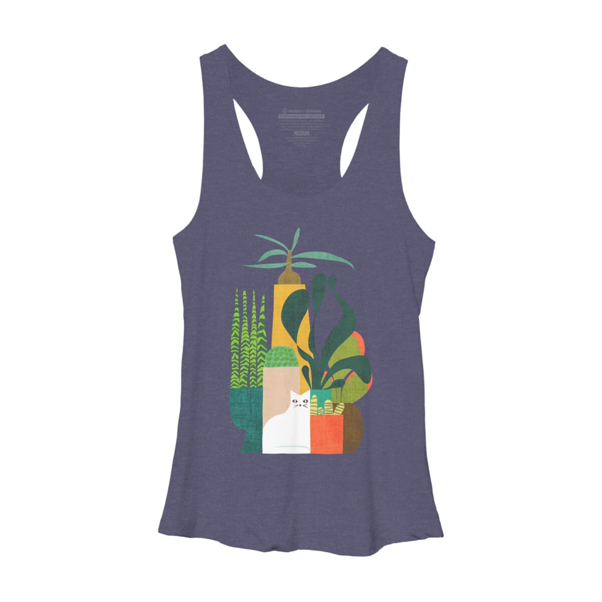 Design By Humans Women's Cat and Plants Racerback Tank Top - Soft Breathable Workout Shirt for Yoga, Gym & Summer Casual Wear