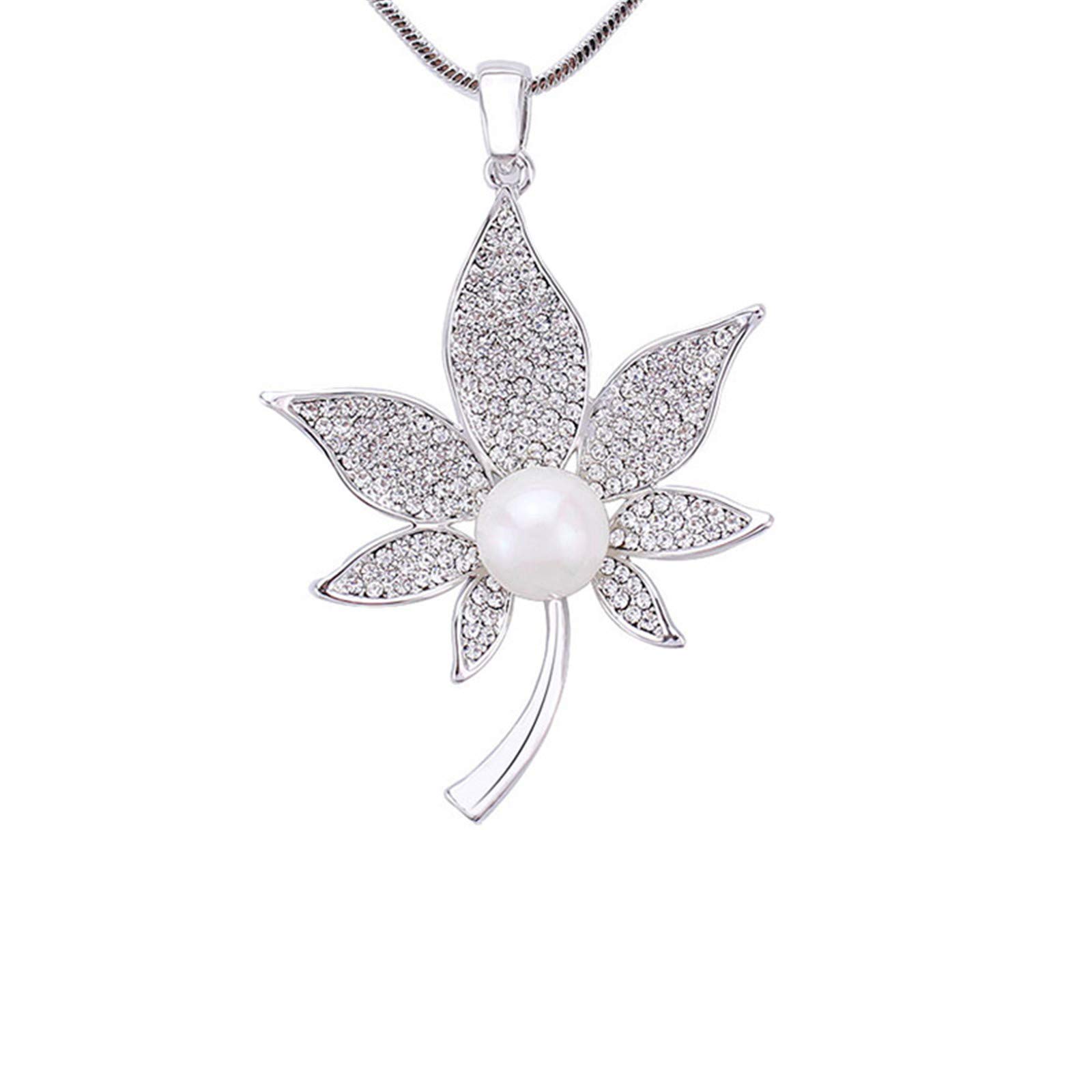 Elegant Long Y Necklace for Women - Korean Style Leaf Pendant with Diamond & Pearl Accents - Perfect for Casual Wear, Office, and Special Occasions