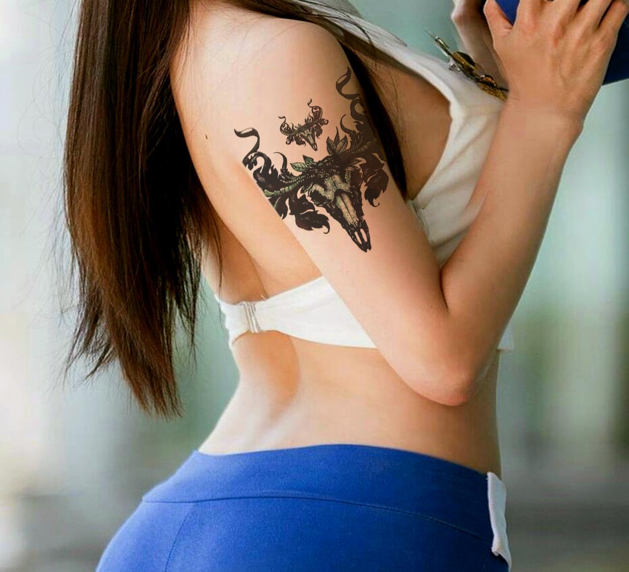 Waterproof Temporary Tattoo Stickers for Men & Women - 3D Realistic Flowers, Butterflies, Stars, Angels, Wolves & Armband Designs (21x15cm) | Perfect for Parties, Halloween, Cosplay & Body Art | HB-052