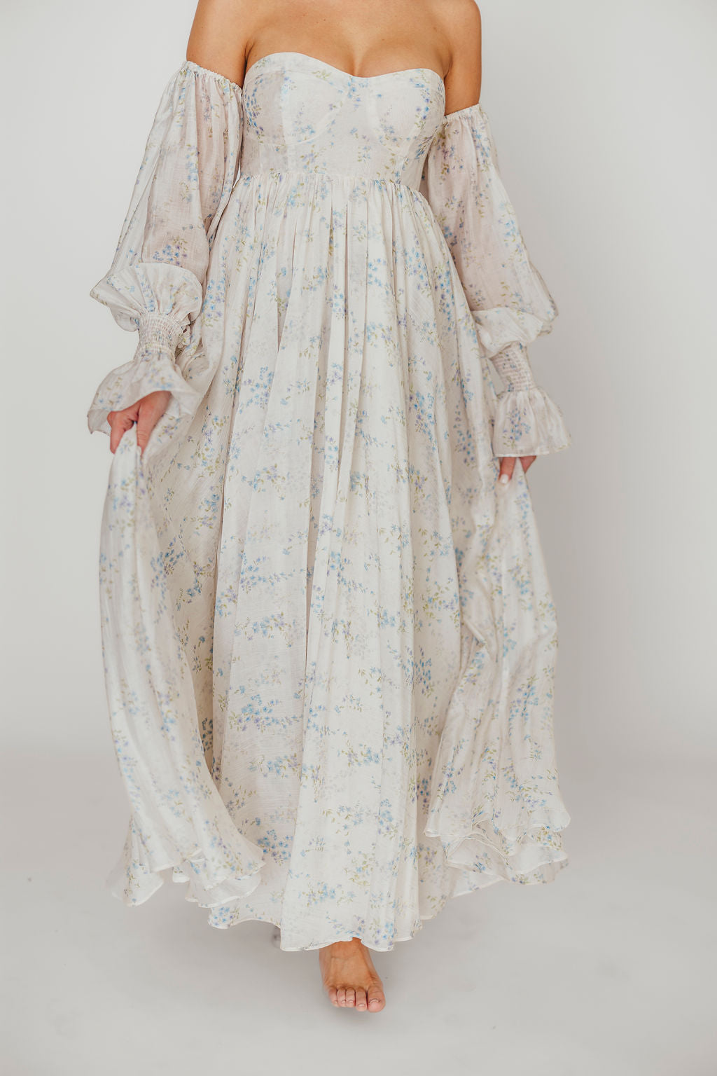 Dear Skye Floral Dress in Blue - Elegant Summer Maxi Dress with V-Neck & Flowy Skirt | Perfect for Beach Vacations, Weddings & Date Nights (Pre-Order Available)
