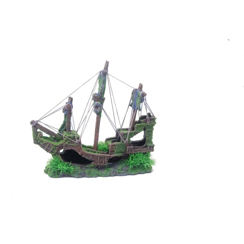Aquatopia Sailing Ship with Moss - 30 x 12 x 27 cm Decorative Boat Model for Home, Office & Garden Decor | Perfect for Terrariums, Aquariums & Coastal Themed Interiors