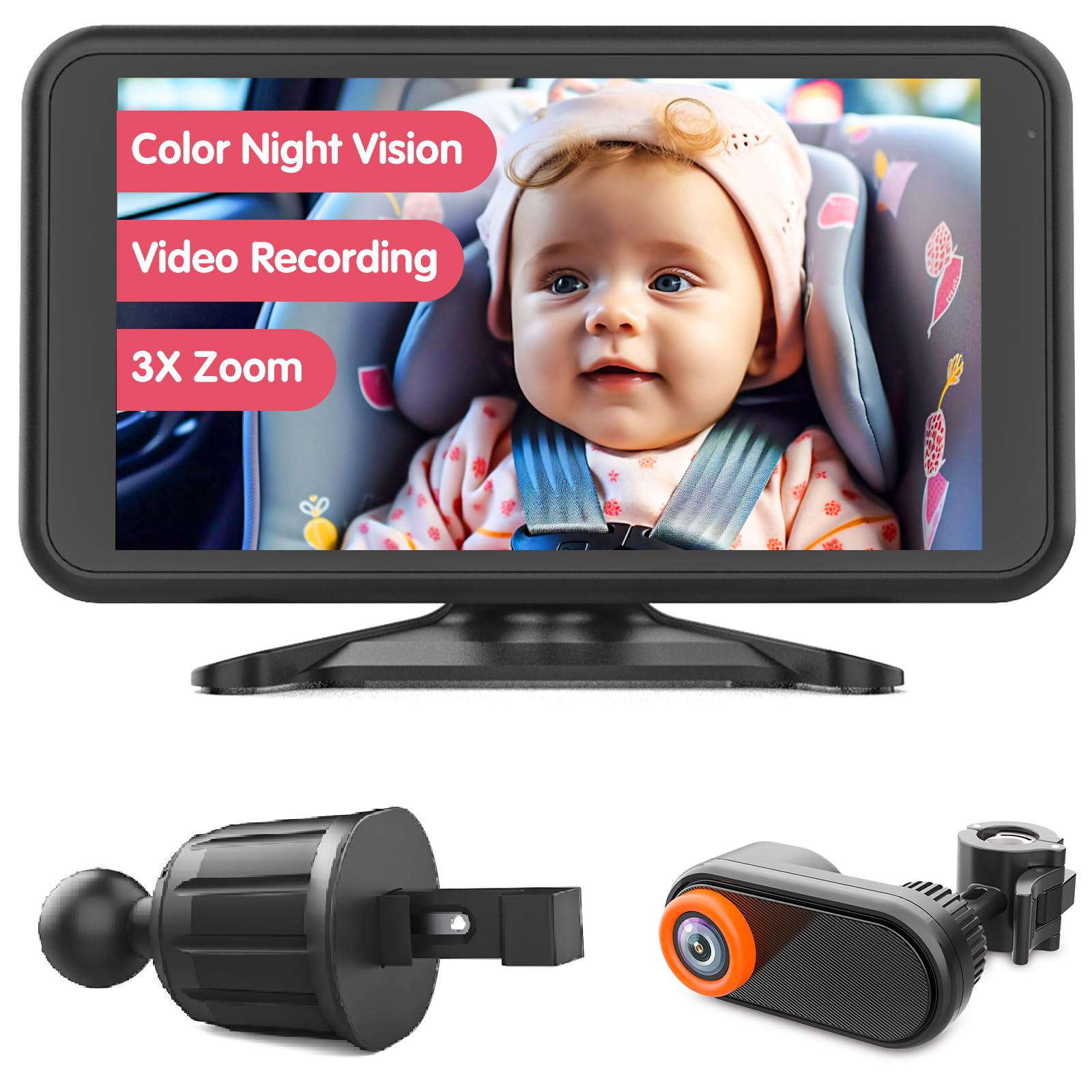 BM3 Car Baby Camera with Universal Air Vent Clip - Super Stable HD Rear Seat Monitor for Safe Driving | Ideal for Parents, Road Trips & Family Travel