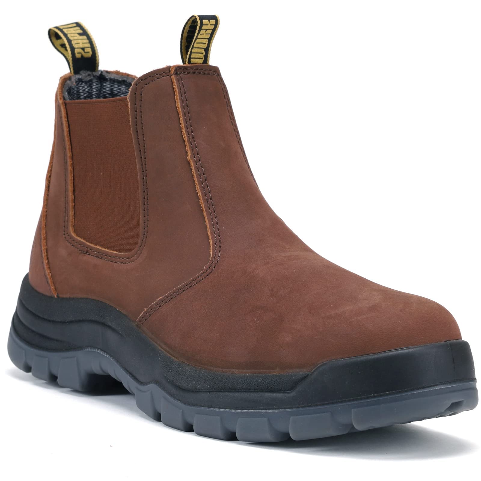 **Diig Men's Work Boots - Soft & Steel Toe Slip-On, Lightweight Waterproof Safety Shoes with Non-Slip & Anti-Static Sole - Wide Fit (Brown) - Ideal for Construction, Warehouse & Outdoor Work**