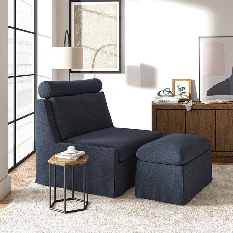 Tobias Modern Style 45W Slipcovered Living Room Chair with Ottoman - Comfortable Lounge Chair for Living Room, Bedroom & Office