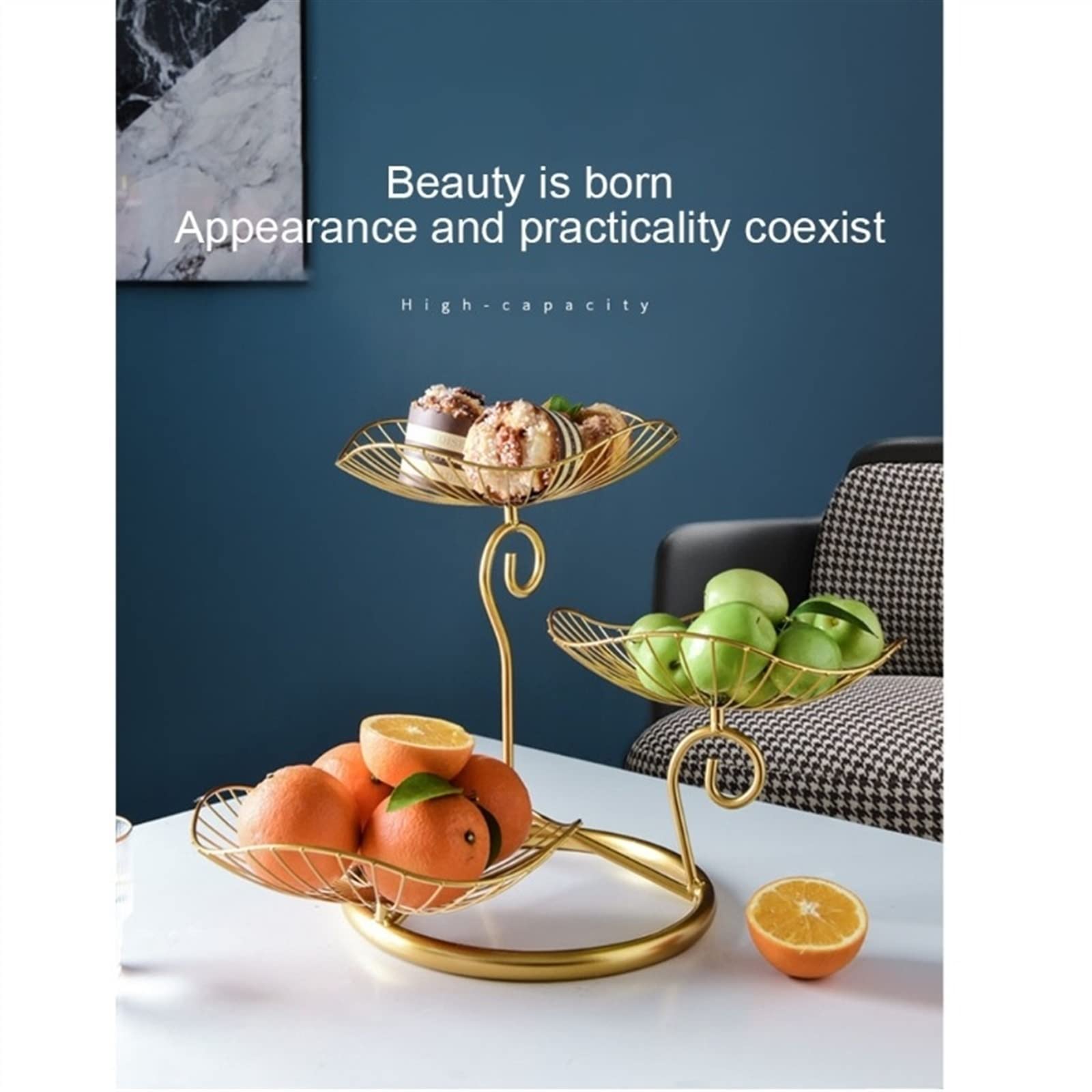 3-Tier Metal Fruit Basket - Creative Countertop Fruit Bowl & Vegetable Storage Rack - Decorative Kitchen Organizer for Apples, Bananas, Oranges - Perfect for Dining Table, Pantry & Kitchen Decor