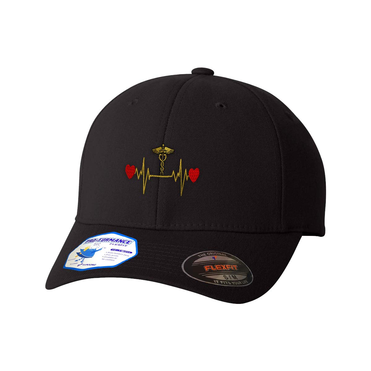 Flexfit Hats for Men & Women - Embroidered Medical Symbol Lifeline A - Breathable Polyester Baseball Cap - Perfect for Nurses, Doctors & Healthcare Professionals