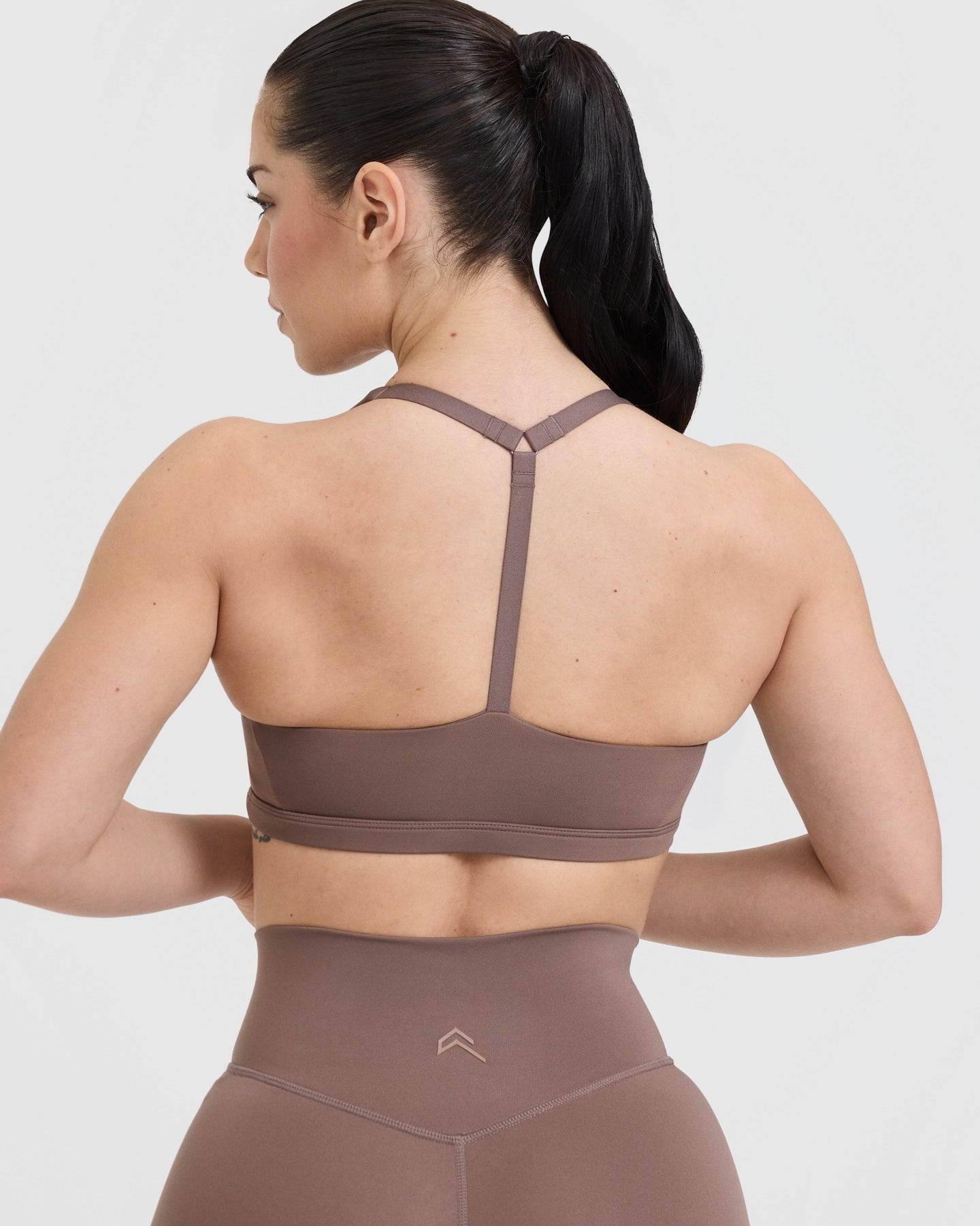 Timeless Square Neck Sports Bra for Women - High Support Workout Top in Cool Brown | Perfect for Yoga, Running & Gym