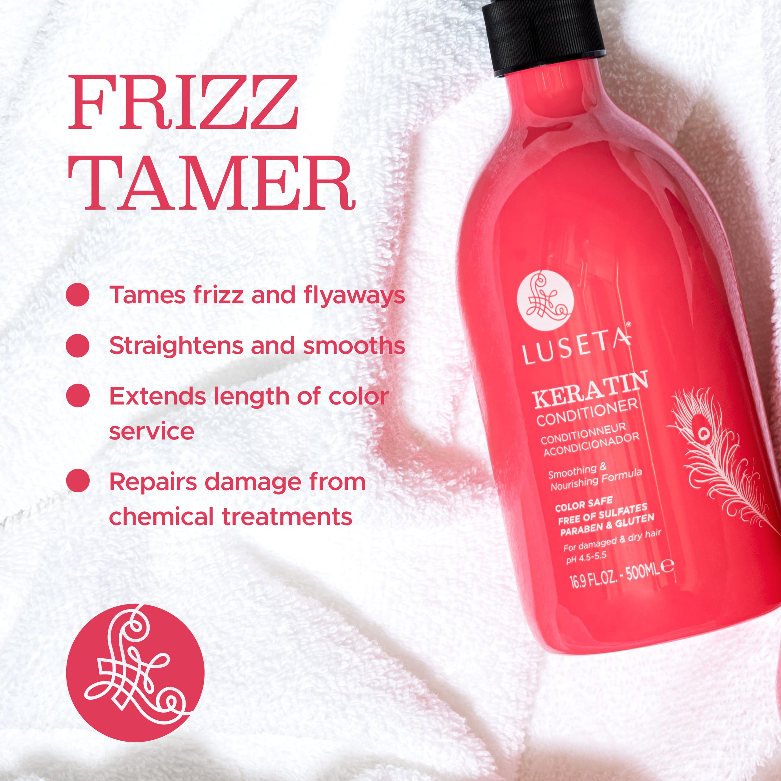 Luseta Keratin Conditioner for Dry Damaged Hair - Hydrating & Nourishing Treatment, 16.9 Fl Oz - Restores Softness & Shine for Smooth Salon-Quality Hair at Home
